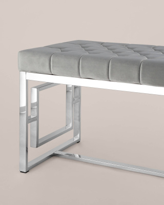 Банкетка-скамейка БРУКЛИН велюр серый сталь серебро. Фото