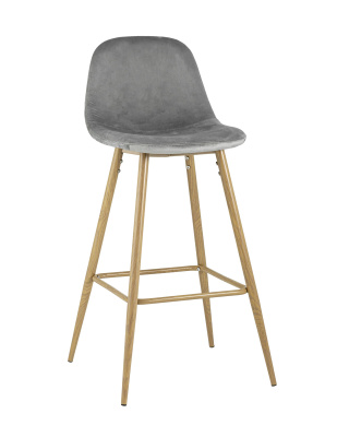 Стул барный Валенсия велюр серый ножки цвет дерево фото Стул барный Валенсия велюр серый ножки цвет дерево. Фото №2