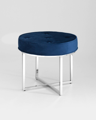 Банкетка САПФИР велюр синий сталь серебро. Фото