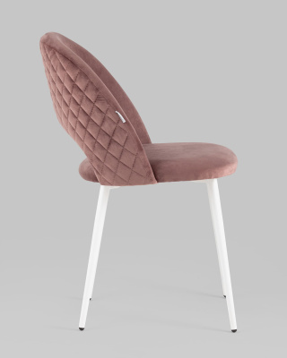 Стул Меган велюр с ромбами пыльно-розовый белые ножки. Фото №4